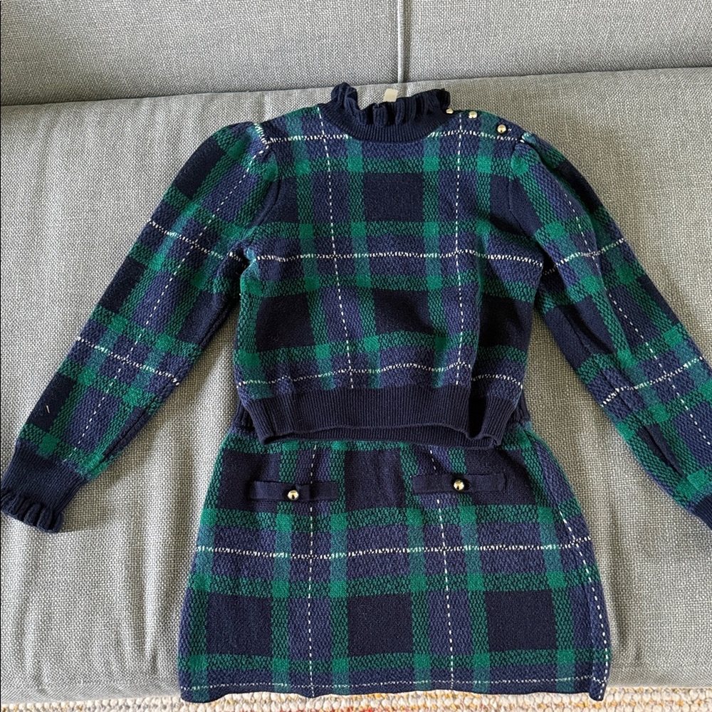 Jane and Jack Plaid Knit Set with Gold Buttons